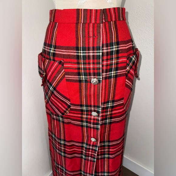 Vintage Abercrombie & Fitch Red Plaid Button-Front Maxi Skirt Size 8-READ - Picture 3 of 16